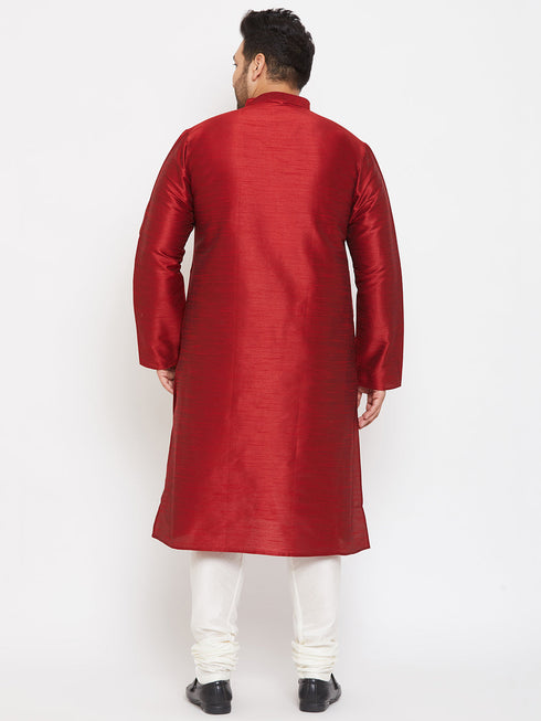 Vastramay Men's Plus Size Maroon Silk Blend Kurta Pyjama Set